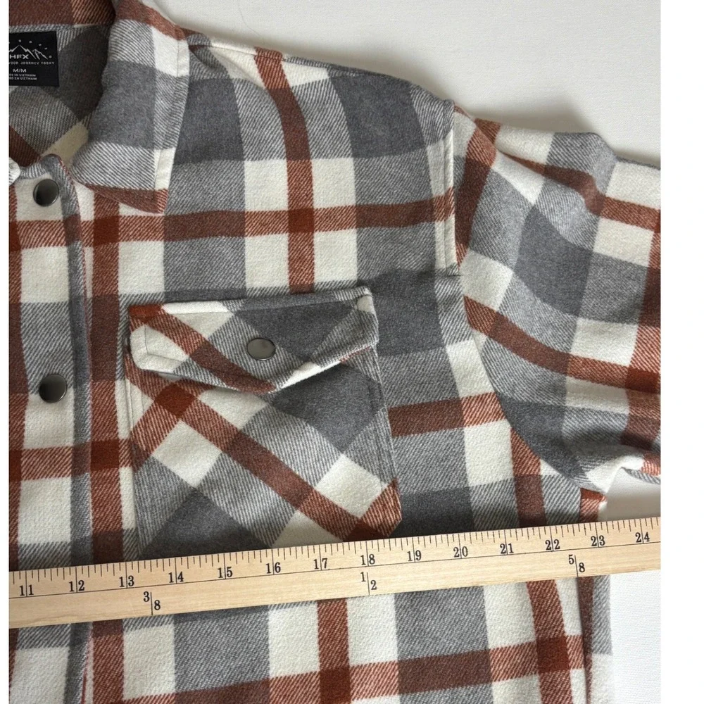 HFX Plaid Shacket Mens M‎ Grey Rust Orange Snap Front Flannel Shirt Jacket